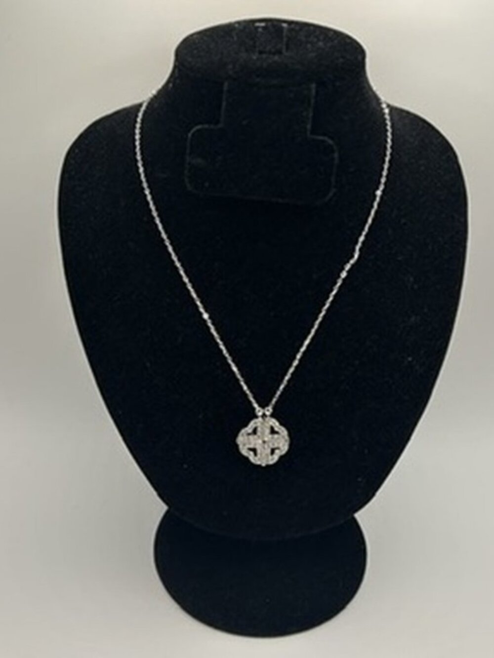 CZ Four Leaf Clover Real Silver Chain Necklace Plated Stainless Steel